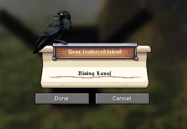 Tela de nomeação do Raven após uma domesticação bem-sucedida